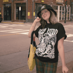 Bodies t-shirt with artistic styling, white image on black