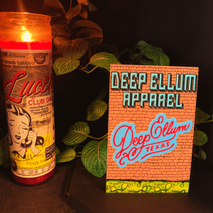 cool blue and bright red deep ellum texas script sticker