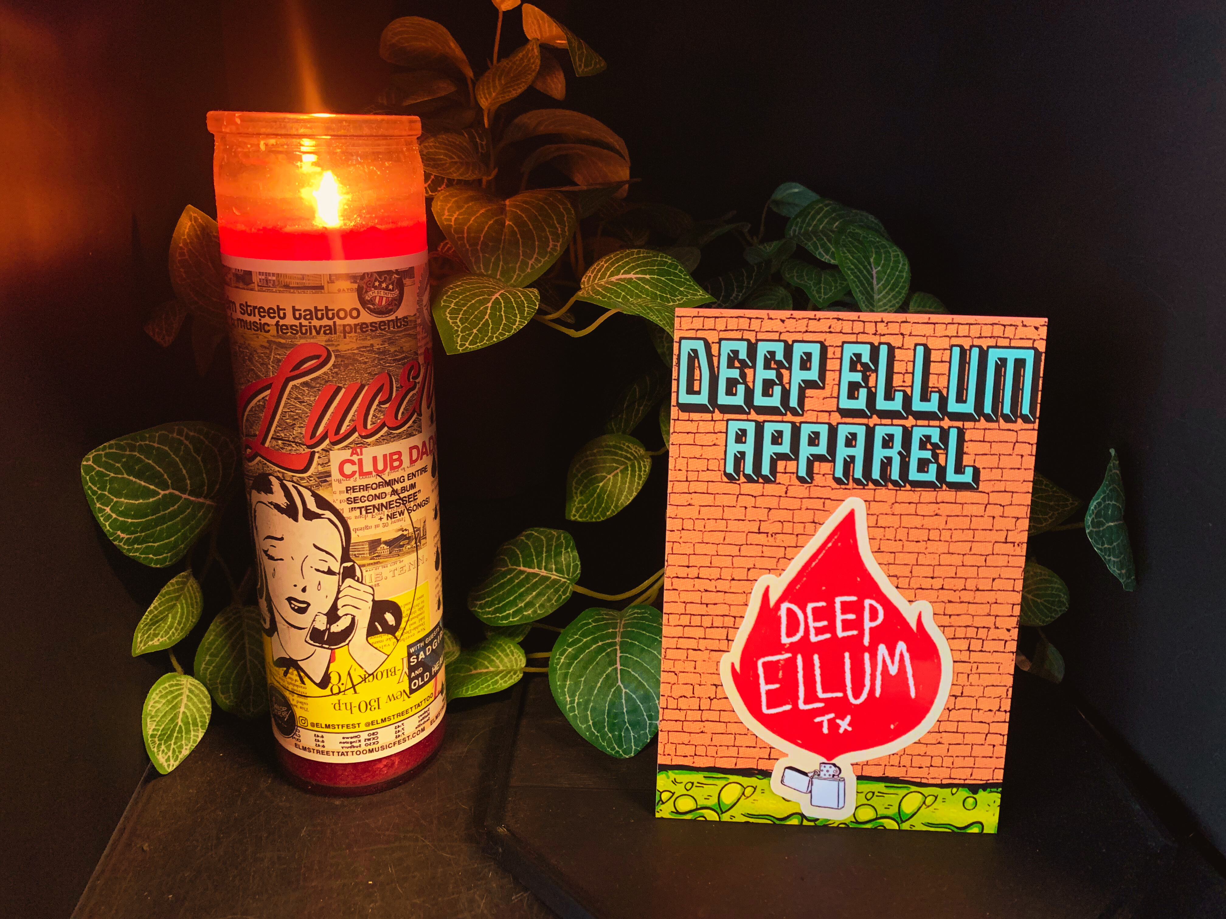 Deep Ellum lighter with big red flame sticker